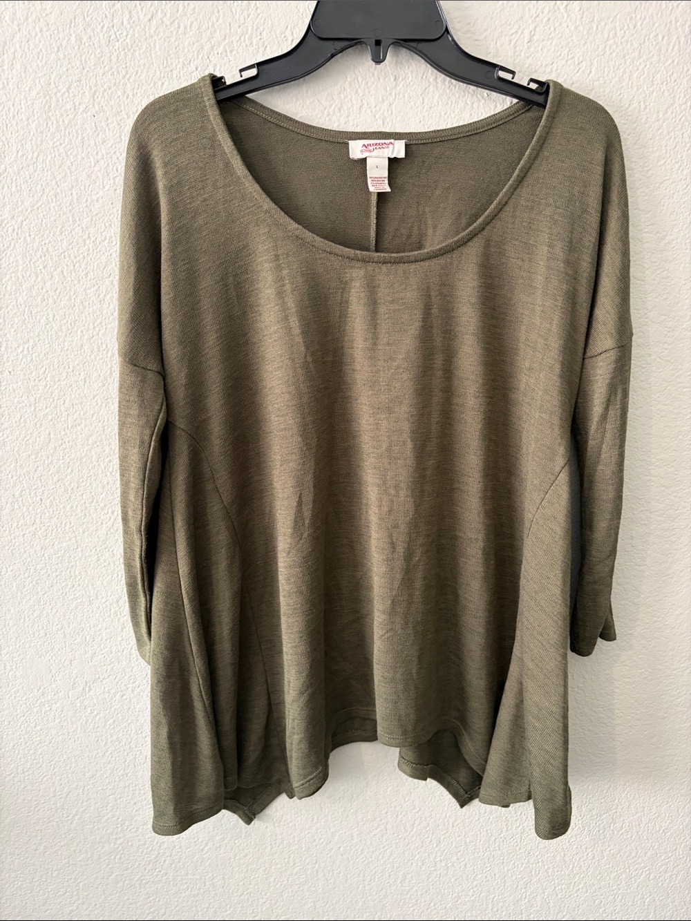 Arizona Jean Company Juniors Olive Scoop Neck Tunic 3/4 Sleeves Top Size Large